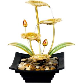 Waterfall Fountain Indoor,3 Tier Metal Waterfall Fountains USB Powered Small Lotus Waterfall with Rocks,Mini Desktop Waterfall Fountains,Indoor Water Fountains Relaxation (Lotus)