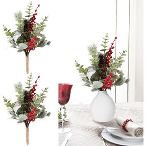 RoseCraft 2PCS Christmas Decorations, 16.5Inch Artificial White Berry Flowers Stem Table Decorations Twig Branches Ornaments, for Xmas Holiday Party Vase Flower Arrangement Decor.