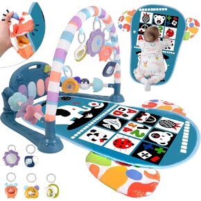 Baby Play Gyms for 0-6 Months, Tummy Time Mat, Baby Play Mat Activity Gym, Kick and Play Piano Gym, Music and Lights, Newborn Baby Gifts for Boys, Blue