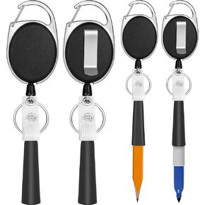 4 Pack Retractable Pen Holder with 31.5" Dyneema Cord, Elastic Silicone Retractable Pencil Holder Ideal for Carpenters,Nurses, Mechanics, Architects, Office Workers