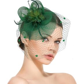 Fascinators for Women Mesh Feathers Hair Clip, Headband Headwear Flower Ribbons Headpiece for Wedding Tea Party