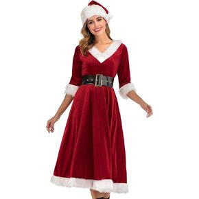 Cuteshower Mrs. Claus Costume Christmas Red Dress Cosplay Outfits for Women