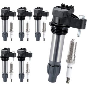 Ignition Coil Pack Compatible with Chevrolet Camaro Equinox Impala Malibu Traverse Buick Cadillac GMC 3.0L 3.6L Replacement For Ignition Coils UF569 41-109 Iridium Spark Plug Set of 6
