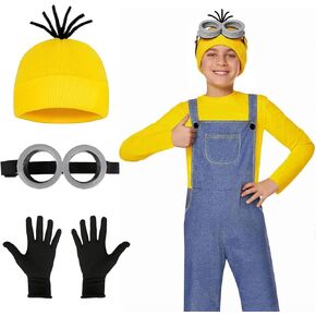 umbresen 3Pcs Halloween Yellow Costume Accessories, Goggles Glasses/Yellow Beanie/Gloves for Children Adults Men Women Cosplay Christmas Birthday Party School Show Set