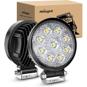 Nilight - NI16E-27W Led Light Bar 2PCS 4.5" 27w 3000LM Round Spot Light Pod Off Road Fog Driving Roof Bar Bumper for Jeep,SUV Truck, Hunters