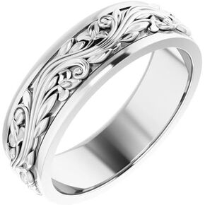 Scroll Sculptural Design Wedding Band Solid 925 Sterling Silver Real 10k 14k 18k Yellow Rose White Gold OR Platinum Ring 5mm 7mm in Kuwait