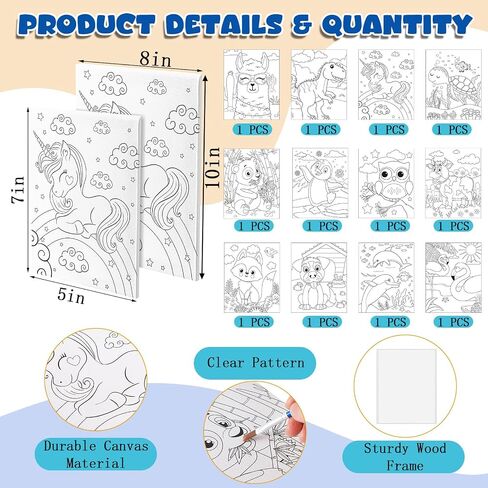 Ctosree 12 Packs Pre Drawn Canvas Kit for Painting Include 12 Pcs 5" x 7" Animal Pre Printed Canvas 36 Pcs Paintbrushes 12 Pcs Palettes 12 Sets Acrylic Paint Strips for Art Sip Party Supplies in Saudi Arabia