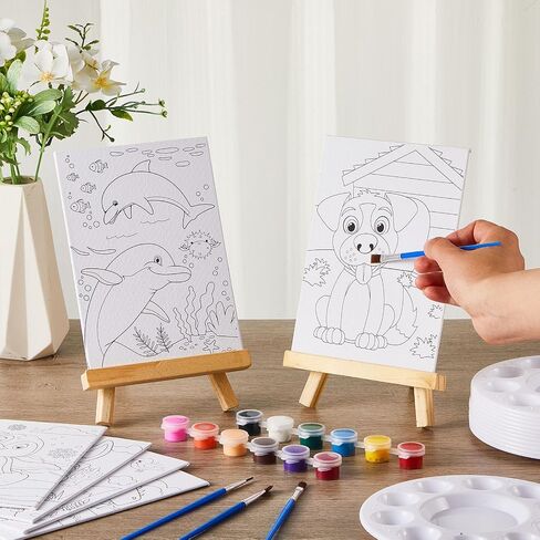 Ctosree 12 Packs Pre Drawn Canvas Kit for Painting Include 12 Pcs 5" x 7" Animal Pre Printed Canvas 36 Pcs Paintbrushes 12 Pcs Palettes 12 Sets Acrylic Paint Strips for Art Sip Party Supplies in Saudi Arabia