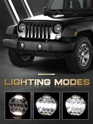مصباح أمامي LED مقاس 7 بوصات مستدير H6024 مصباح أمامي LED معتمد من DOT مصابيح أمامية Hi/Lo Beam DRL سوداء متوافقة مع Jeep Wrangler JK JKU TJ LJ CJ متوافق مع Chevy وFord وMazda Miata إلخ in Saudi Arabia