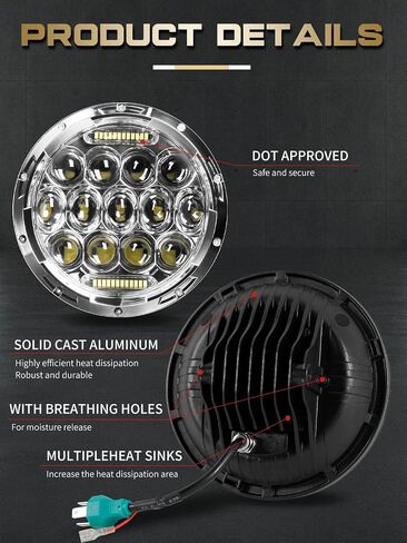 مصباح أمامي LED مقاس 7 بوصات مستدير H6024 مصباح أمامي LED معتمد من DOT مصابيح أمامية Hi/Lo Beam DRL سوداء متوافقة مع Jeep Wrangler JK JKU TJ LJ CJ متوافق مع Chevy وFord وMazda Miata إلخ in Saudi Arabia