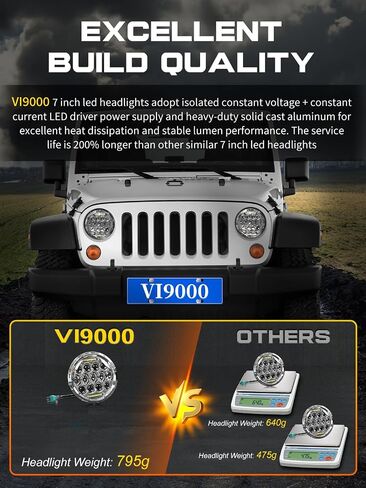 مصباح أمامي LED مقاس 7 بوصات مستدير H6024 مصباح أمامي LED معتمد من DOT مصابيح أمامية Hi/Lo Beam DRL سوداء متوافقة مع Jeep Wrangler JK JKU TJ LJ CJ متوافق مع Chevy وFord وMazda Miata إلخ in Saudi Arabia