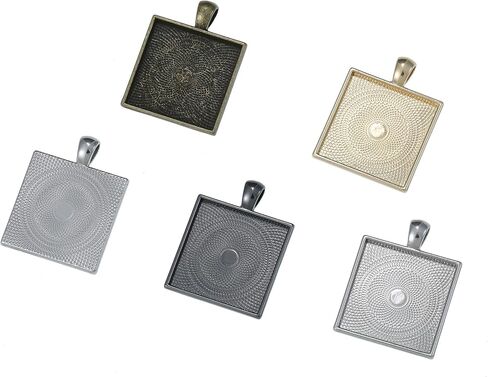 SHUNAE 20pcs 25mm Bronze Silver Square Cabochon Pendant Base Settings Jewelry DIY Blank Trays for Necklace and Key Rings making (silver) in Saudi Arabia