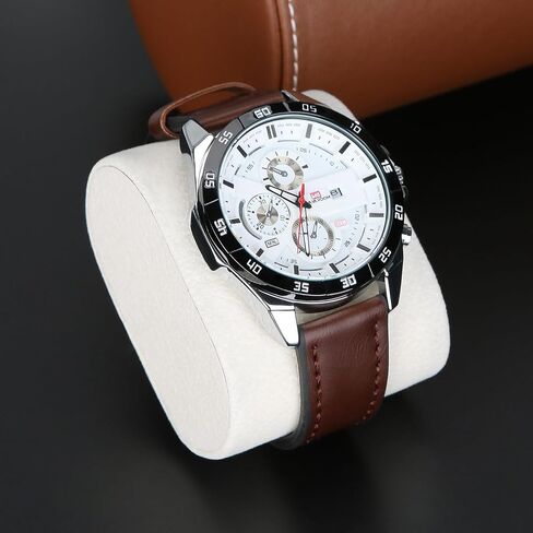 3-Slot Travel Watch Case Roll Organizer for Men, Vegan PU Leather Watch Display Storage Holder Case for Watch Collection (Brown) in Kuwait