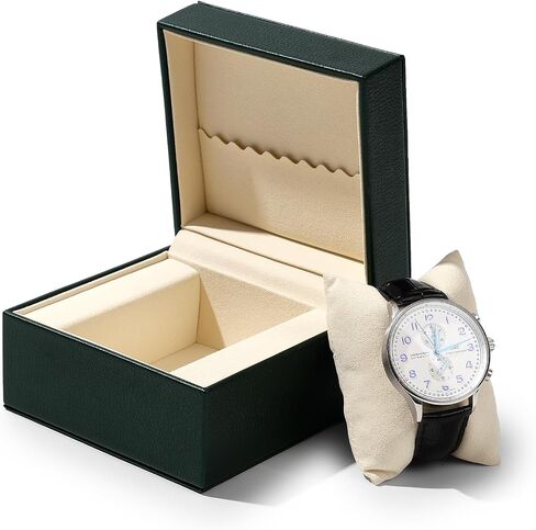 PU Watch Box Single Watch Case Watch Travel Case Microfiber Interior Watch Holder Watch Gift Box Watch Storage Box With Removable Pillow Watch Display Case For Christmas Anniversary (Green) in Kuwait