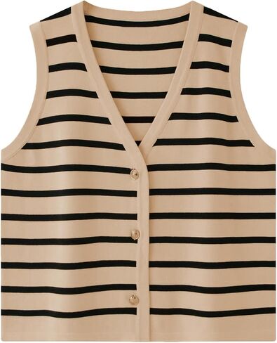 Womens Casual Striped Sleeveless Sweater Vest V Neck Knitted Button Tank Top in Saudi Arabia