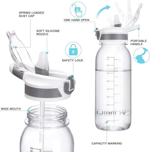 زجاجة مياه VENNERLI خالية من مادة BPA، زجاجات مياه سعة 32 أونصة مع غطاء من القش وأباريق مياه تريتان مقاومة للتسرب، آمنة للغسل في غسالة الأطباق، للشرب من أجل اللياقة المنزلية والتمارين الرياضية في الهواء الطلق in Kuwait