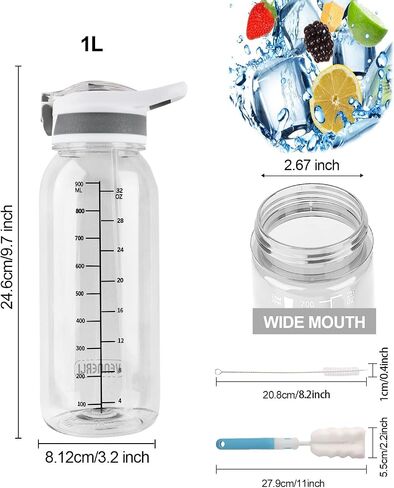 زجاجة مياه VENNERLI خالية من مادة BPA، زجاجات مياه سعة 32 أونصة مع غطاء من القش وأباريق مياه تريتان مقاومة للتسرب، آمنة للغسل في غسالة الأطباق، للشرب من أجل اللياقة المنزلية والتمارين الرياضية في الهواء الطلق in Kuwait