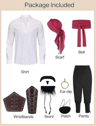10 Pcs Pirate Costume Men Renaissance Costumes Adult Halloween Medieval Viking Ouifits Set Shirt Pants Accessories in Saudi Arabia