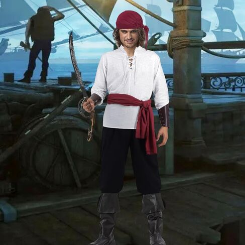 10 Pcs Pirate Costume Men Renaissance Costumes Adult Halloween Medieval Viking Ouifits Set Shirt Pants Accessories in Saudi Arabia