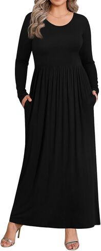 BISHUIGE Womens XL-6XL Long Sleeve Casual Plus Size Maxi Dresses with Pockets in Kuwait