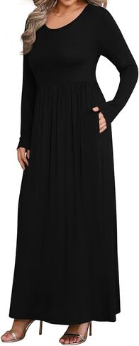 BISHUIGE Womens XL-6XL Long Sleeve Casual Plus Size Maxi Dresses with Pockets in Kuwait