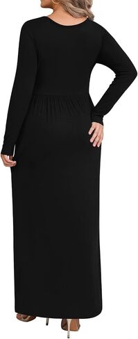 BISHUIGE Womens XL-6XL Long Sleeve Casual Plus Size Maxi Dresses with Pockets in Kuwait