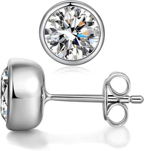 Moissanite Stud Earrings 4-6mm 0.6ct-1.6ct Round Cut D Color VVS1 Lab Created S925 Sterling Silver Moissanite Stone Stud Earrings for Women Men with 18K White Gold in Saudi Arabia
