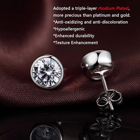 Moissanite Stud Earrings 4-6mm 0.6ct-1.6ct Round Cut D Color VVS1 Lab Created S925 Sterling Silver Moissanite Stone Stud Earrings for Women Men with 18K White Gold in Saudi Arabia