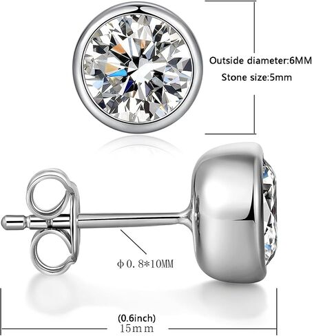 Moissanite Stud Earrings 4-6mm 0.6ct-1.6ct Round Cut D Color VVS1 Lab Created S925 Sterling Silver Moissanite Stone Stud Earrings for Women Men with 18K White Gold in Saudi Arabia