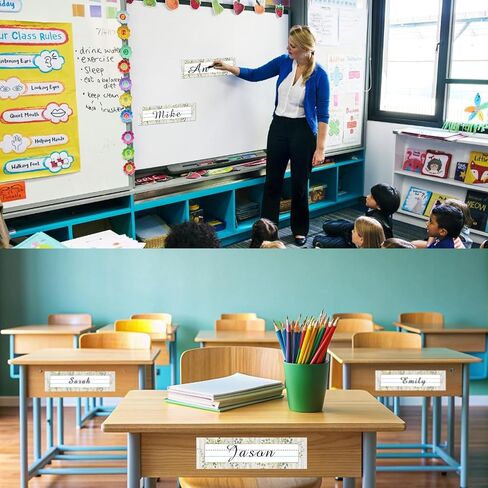 Name Tags for Classroom,40Pcs Student Name Tags for desks,Waterproof Desk Name Tags for Classroom Decor Self Adhesive Name Label Stickers（Colorful dot Style） in Saudi Arabia