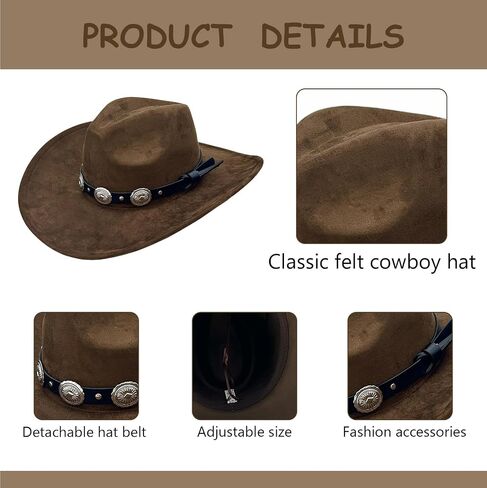 LIDHAY Cowboy Hat for Women and Men Western Suede Hat Wide Brim Cowboy Cowgirl Hat in Saudi Arabia