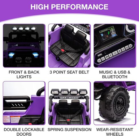 Ride On Truck Car 12V, Electric Vehicle w/Remote Control, 3 Speeds, LED Lights, Music, Spring Suspension, Ride on Car for Kids in Kuwait