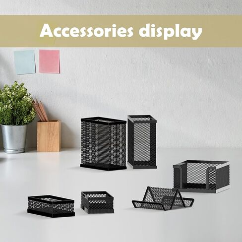 منظمات وإكسسوارات مكتب SUPEASY لتنظيم اللوازم المكتبية مع 6 حجرات، منظم مكتب مع حامل هاتف، حامل أقلام، صينية ملاحظات لاصقة، أسود in Kuwait