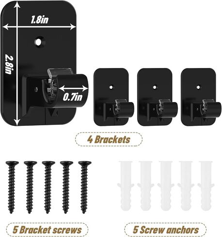No Drill Curtain Rod Brackets, 4 Pcs 3M Curtain Rod Holders no Drilling, Nail Free Adjustable Curtain Rod Holder, Renter Friendly Self Adhesive Curtain Rod for 5/8 Curtain Rods (Black) in Saudi Arabia
