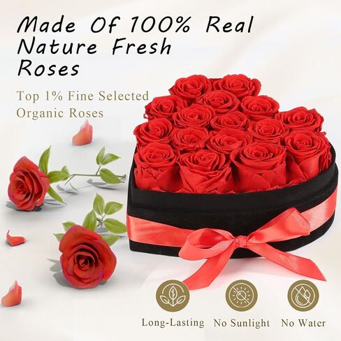 Luxury Forever Real Roses in Suede Box - 16-Piece Preserved Flowers Roses Gifts for Delivery Prime Birthday, Valentines's Day, Mother's Day,Anniversary, Graduation Gifts for Her (Red) in Saudi Arabia