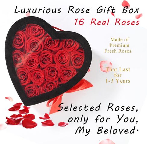Luxury Forever Real Roses in Suede Box - 16-Piece Preserved Flowers Roses Gifts for Delivery Prime Birthday, Valentines's Day, Mother's Day,Anniversary, Graduation Gifts for Her (Red) in Saudi Arabia