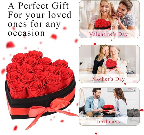 Luxury Forever Real Roses in Suede Box - 16-Piece Preserved Flowers Roses Gifts for Delivery Prime Birthday, Valentines's Day, Mother's Day,Anniversary, Graduation Gifts for Her (Red) in Saudi Arabia