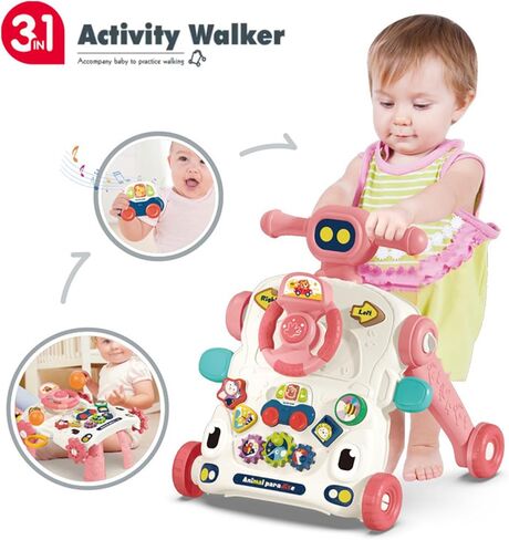 مشاية أطفال للجلوس والوقوف للأطفال 3 في 1، مشاية دفع للأطفال الصغار، طاولة أنشطة للأطفال حديثي الولادة (رمادي) in Kuwait