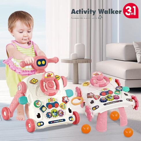 مشاية أطفال للجلوس والوقوف للأطفال 3 في 1، مشاية دفع للأطفال الصغار، طاولة أنشطة للأطفال حديثي الولادة (رمادي) in Kuwait