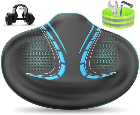 مقعد دراجة كبير الحجم جديد من BLUEWIND، تصميم مسند ظهر واسع للدراجة، دراجة كهربائية، دراجة تمرين مناسبة عالميًا أو وسادة مقعد دراجة ثابتة على الطريق للرجال والنساء (أحمر) in Kuwait