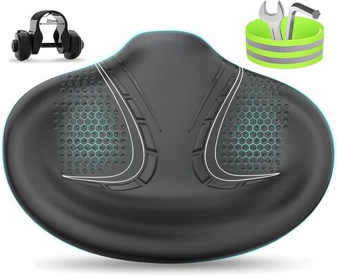 مقعد دراجة كبير الحجم جديد من BLUEWIND، تصميم مسند ظهر واسع للدراجة، دراجة كهربائية، دراجة تمرين مناسبة عالميًا أو وسادة مقعد دراجة ثابتة على الطريق للرجال والنساء (أحمر) in Kuwait
