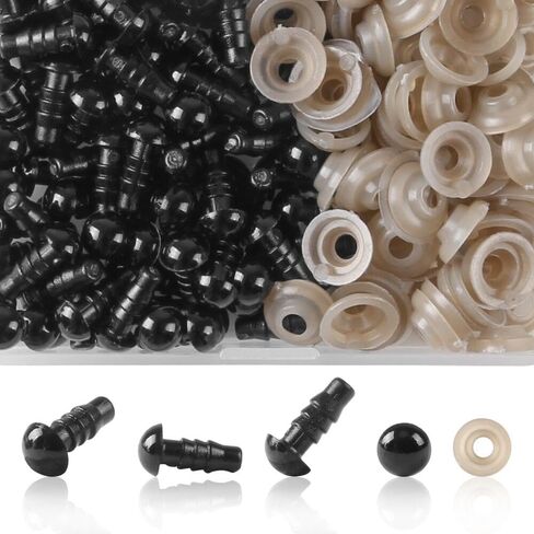 KAKULO 100 PCS 8mm Safety Eyes Black Plastic Crafts Eyes with Washers for Stuffed Animals Amigurumis Crochet Bears Doll Making in Kuwait