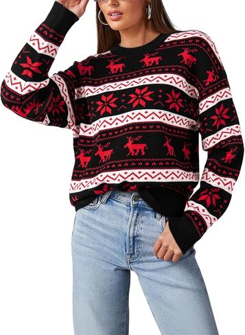 Dokotoo Sweaters for Women Casual Crewneck Long Sleeve Floral Print Cable Knit Pullover Sweater Tops in Saudi Arabia