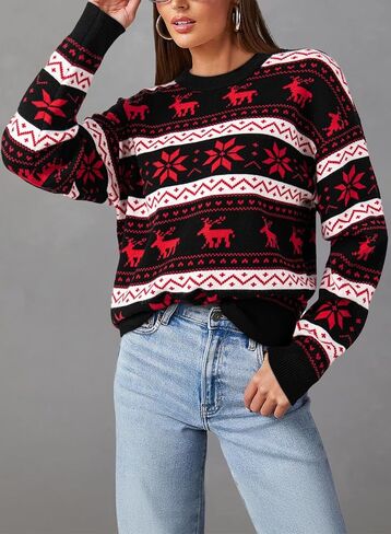 Dokotoo Sweaters for Women Casual Crewneck Long Sleeve Floral Print Cable Knit Pullover Sweater Tops in Saudi Arabia