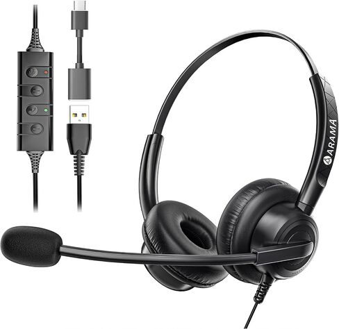 Arama Headset with Microphone for Pc, USB Headset with Mic, Computer Headset with Noise Canceling Microphone for Laptop, Wired Headset with Mute for Home Office Online Class Skype Zoom Meetings in Saudi Arabia
