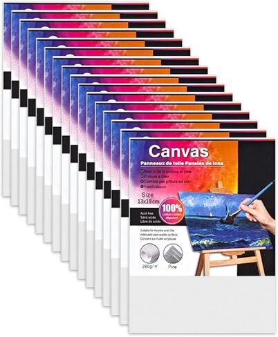 Canvas Boards for Painting 16 Pack, 5x7 Inch Art Painting Supplies, 100% Cotton Pre-Primed Small Blank Canvases for Painting, Mini Canvas Panels for Adults, Kids, Acrylic, Oil, Watercolor, Tempera in Saudi Arabia
