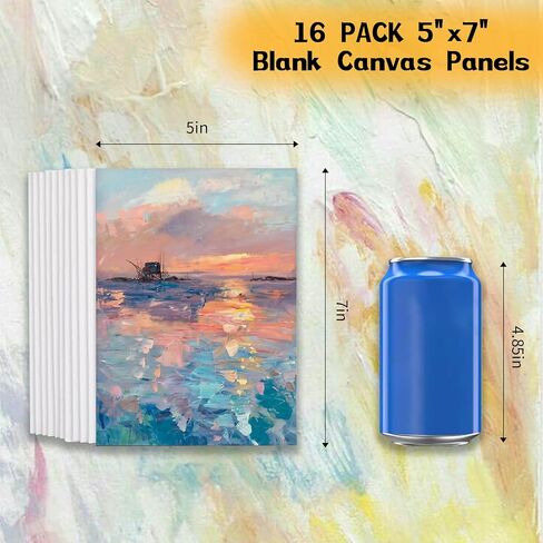 Canvas Boards for Painting 16 Pack, 5x7 Inch Art Painting Supplies, 100% Cotton Pre-Primed Small Blank Canvases for Painting, Mini Canvas Panels for Adults, Kids, Acrylic, Oil, Watercolor, Tempera in Saudi Arabia