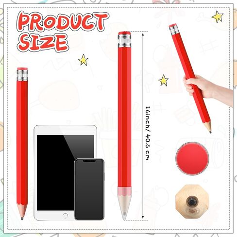 16 Inch Wooden Large Jumbo Pencils Giant Big Funny Wood Pencil with Cap and Eraser Fun Novelty Gifts for Kids School Kindergarten Home Office Prop Supplies (Yellow) in Kuwait