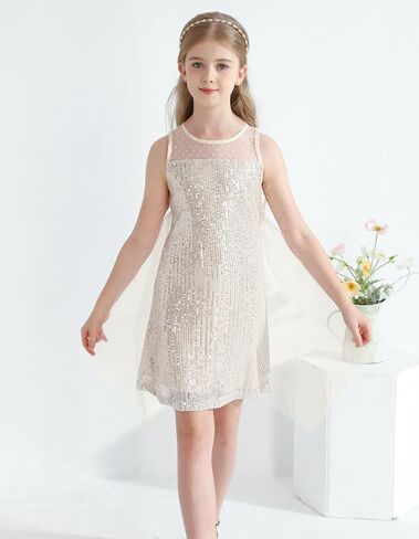 Girl Sequin Dress Kids Sparkle Sleeveless Tulle Party Prom Mesh Dress in Saudi Arabia