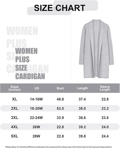 RITERA Plus Size Cardigan Sweaters for Women Long Sleeve Open Front Lapel Collar Jacket Pocket Winter Coatigan XL-5XL in Saudi Arabia